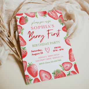 Berry First Birthday Invitation   Strawberry