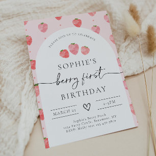 Berry First Birthday Invitation   Strawberry