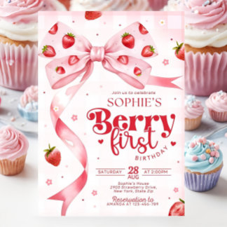 Berry First Birthday Invitation Strawberry Birthda