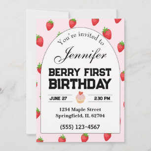 Berry First Birthday Invitation Strawberry Invite