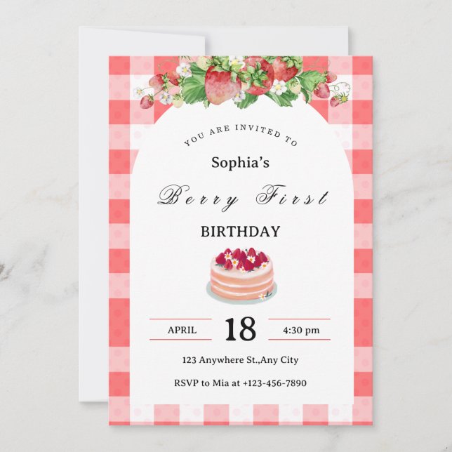 Berry First birthday invitation template berry (Front)