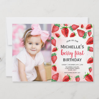 Berry First Birthday Invite, Strawberry Birthday  Invitation