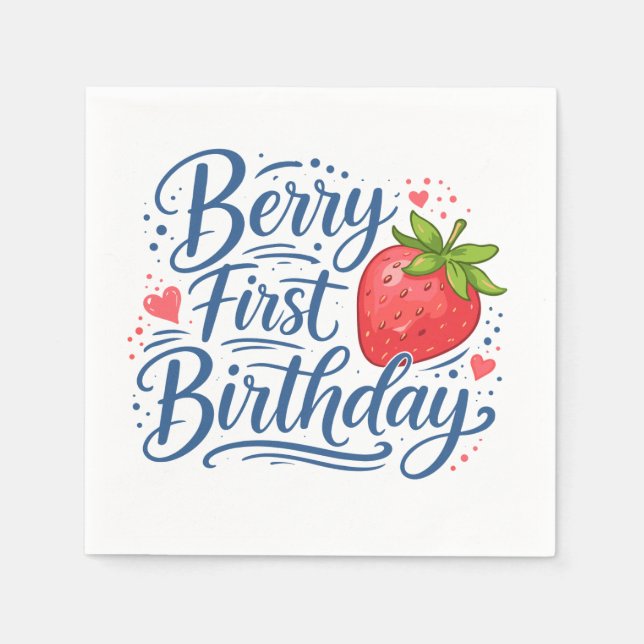 Berry First Birthday | One Year Old Party Napkin (Front)