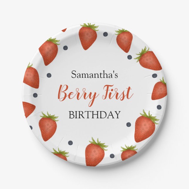 Berry First Birthday Paper Plate (Front)