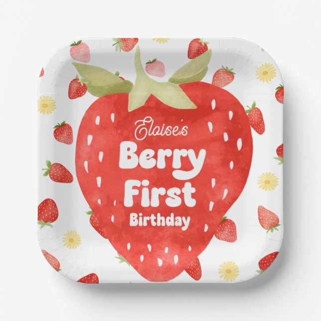 Berry First Birthday Paper Plates (Front)