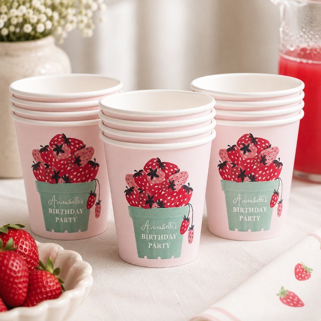 Berry First Birthday Party Strawberry Paper Cups (Creator Uploaded)