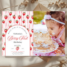 Berry First Birthday Photo Invitation