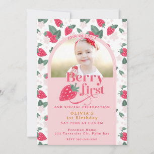 Berry First Birthday Photo Invitation 