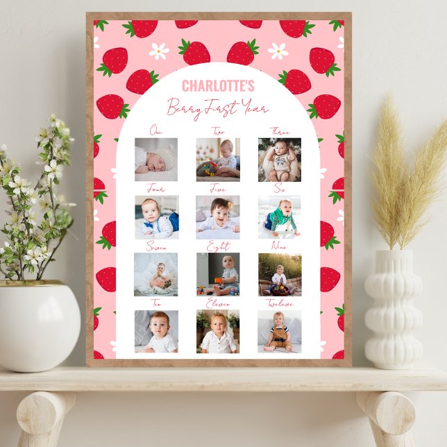 Berry First Birthday Photo Milestone Sweet One Poster (Creator Uploaded)