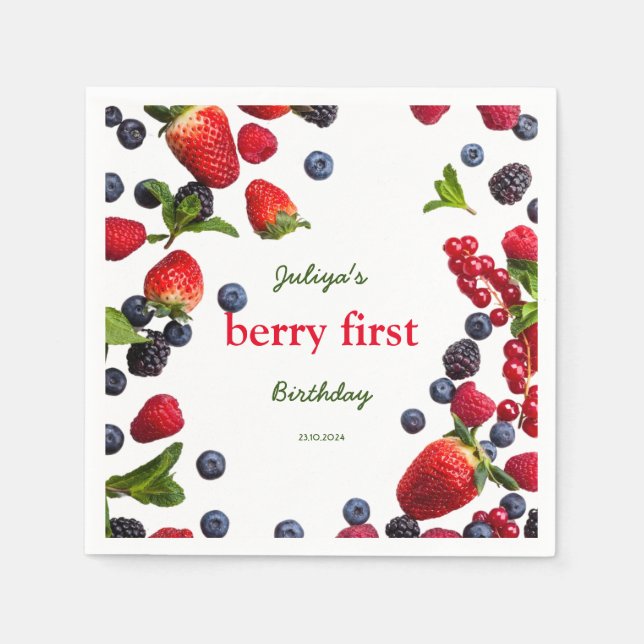  Berry First birthday  Photo  Napkin (Front)