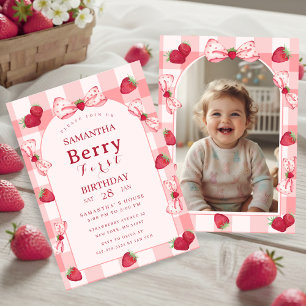 Berry First Birthday Photo Red Gingham Bows Arch