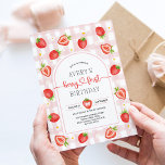 Berry First Birthday | Pink Gingham Strawberry Invitation<br><div class="desc">Get ready to make your baby’s 1st birthday unforgettable with our strawberry themed birthday invitations. It’s time for a berry fun party!</div>