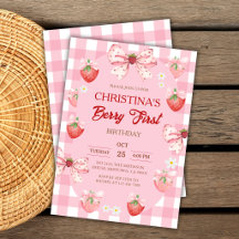 Berry first birthday pink strawberry gingham girl