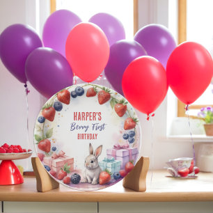 Berry First Birthday Plate with Bunny and Gifts