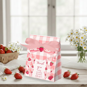 Berry First Birthday Red Gingham Bows Square Favour Box