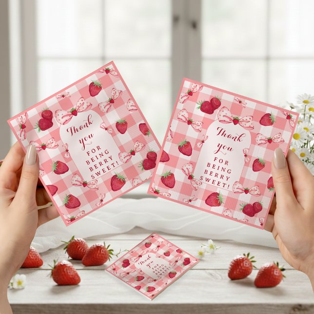 Berry First Birthday Red Gingham Strawberry Bows Napkin (Berry First Birthday Red Gingham Strawberry Bows Napkins)