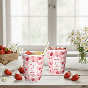 Berry First Birthday Red Gingham Strawberry Bows Paper Cups