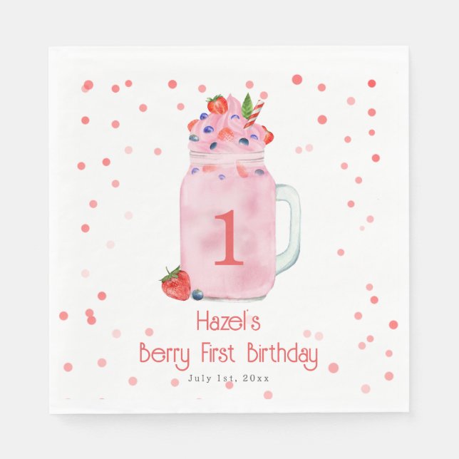 Berry First Birthday Smoothie Napkin (Front)