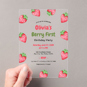 Berry First Birthday Strawberry 1st Birthday  Acrylic Invitations