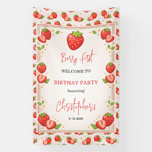 Berry First Birthday   Strawberry 1st Birthday  Banner