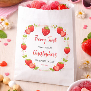 Berry First Birthday   Strawberry 1st Birthday  Favour Bags