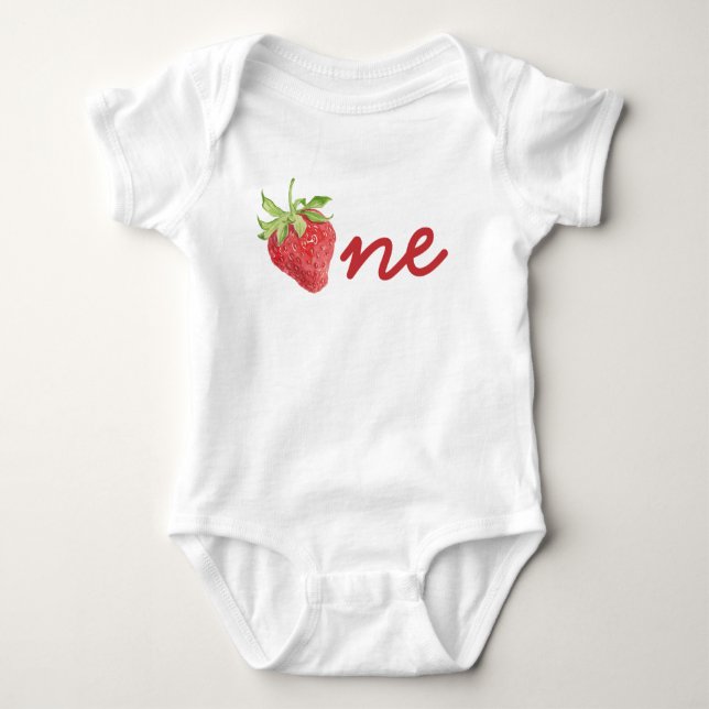 Berry First Birthday Strawberry 1st Birthday Girl Baby Bodysuit (Front)
