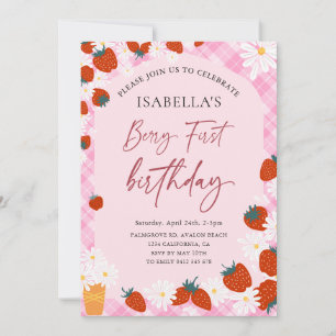 Berry First Birthday  Strawberry 1st Birthday Girl Invitation