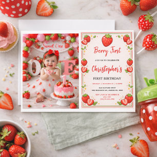 Berry First Birthday   Strawberry 1st Birthday  Invitation