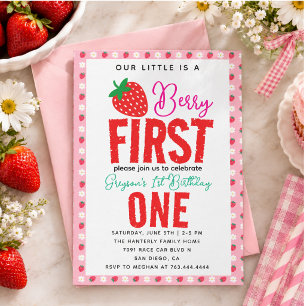 Berry First Birthday Strawberry 1st Birthday Invitation