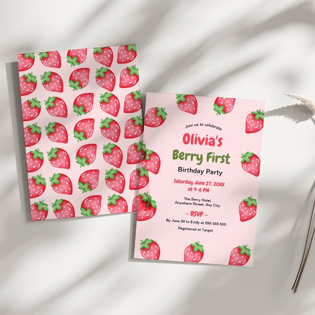 Berry First Birthday Strawberry 1st Birthday  Invitation (Berry First Birthday Strawberry 1st Birthday Invitation )