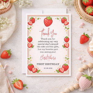 Berry First Birthday   Strawberry 1st Birthday Thank You Card
