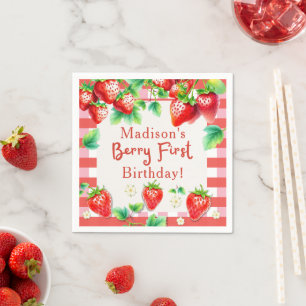 Berry First Birthday – Strawberry 1st Girl Party Napkin