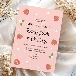 Berry First Birthday Strawberry 1st Party Invitation