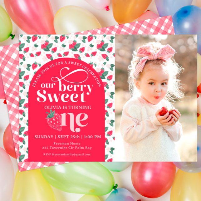 Berry First Birthday Strawberry Birthday Invite (Creator Uploaded)