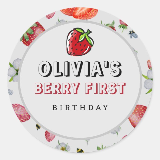 Berry First Birthday Strawberry Birthday Party Classic Round Sticker (Front)