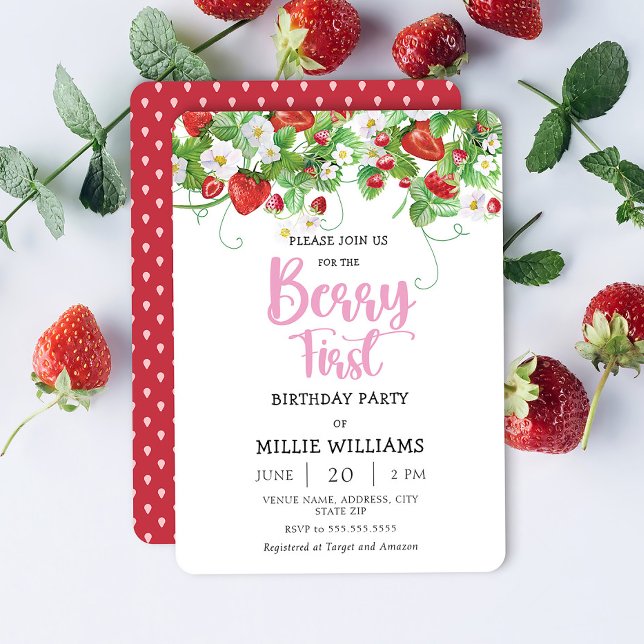 Berry First Birthday | Strawberry Birthday Party Invitation (Creator Uploaded)