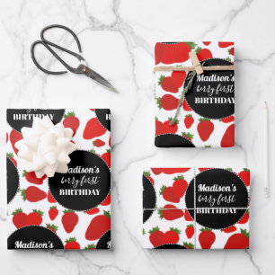 Berry First Birthday Strawberry Birthday Party Wrapping Paper Sheet