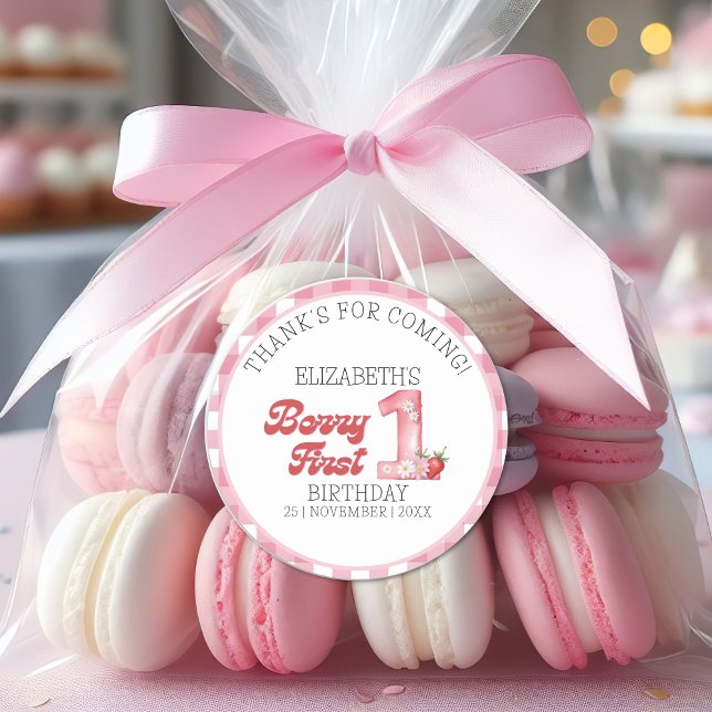 "Berry First Birthday Strawberry Birthday Theme Classic Round Sticker (Creator Uploaded)