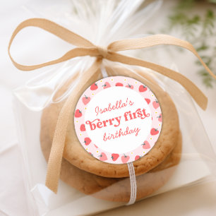 Berry First Birthday Strawberry Classic Round Sticker