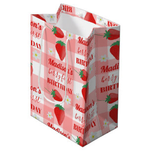 Berry First Birthday Strawberry First 1st Name Medium Gift Bag