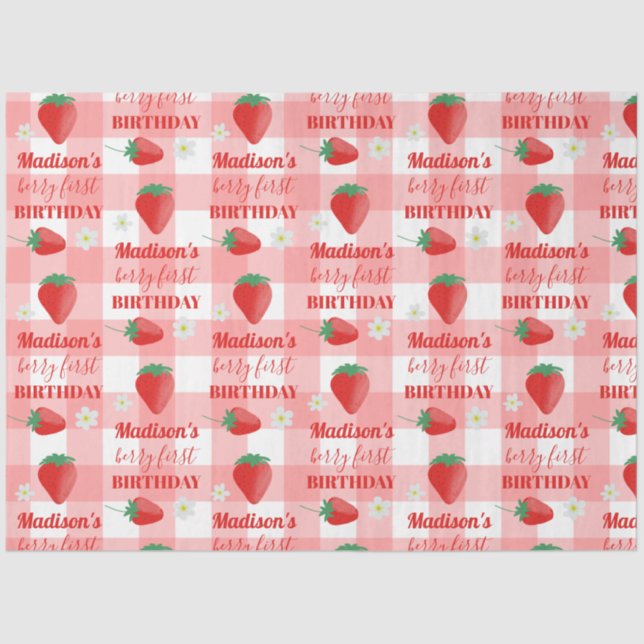 Berry First Birthday Strawberry First 1st Name Tissue Paper (Front)