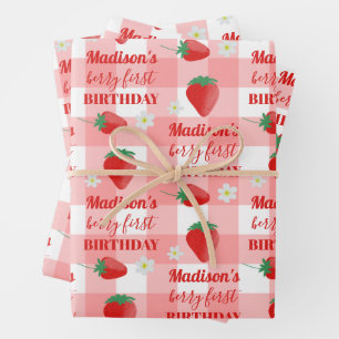 Berry First Birthday Strawberry First 1st Name Wrapping Paper Sheet