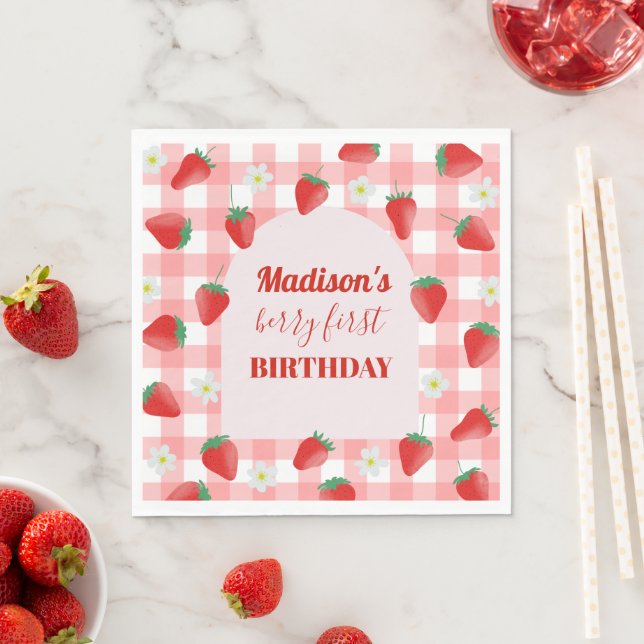 Berry First Birthday Strawberry First 1st Welcome Napkin (Insitu)