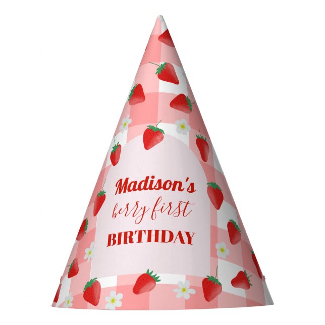 Berry First Birthday Strawberry First 1st Welcome Party Hat (Front)