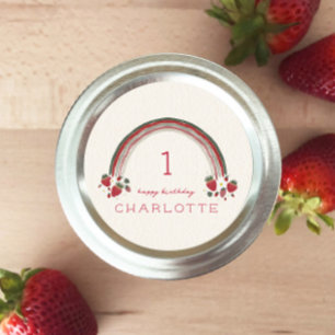 Berry First Birthday Strawberry Floral Rainbow Classic Round Sticker
