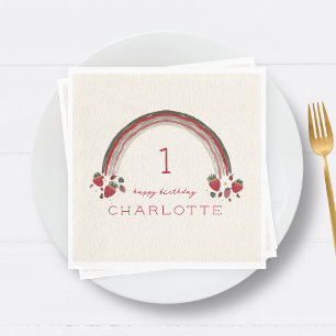 Berry First Birthday Strawberry Floral Rainbow Napkin