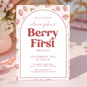 Berry First Birthday Strawberry Girl Arch Photo Invitation