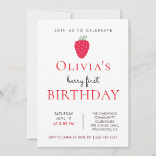 Berry First Birthday Strawberry Girl Party Invitation