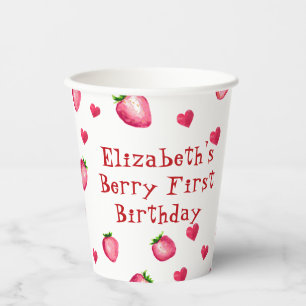 Berry First Birthday Strawberry Hearts  Paper Cups