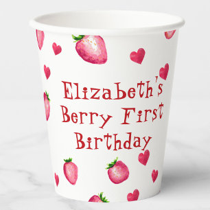 Berry First Birthday Strawberry Hearts Paper Cups